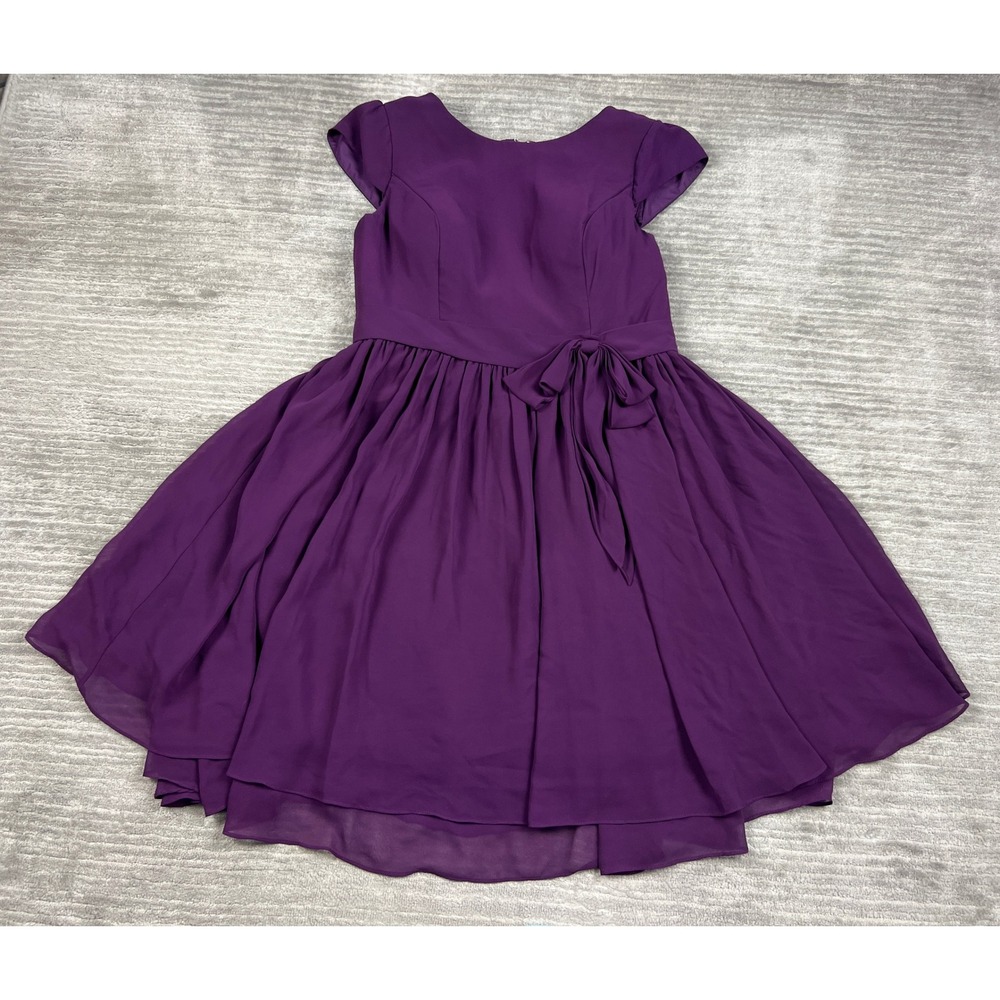 Azazie Dress Women Purple Fit & Flare Cap Sleeve Chiffon Layered Formal Bow Tie